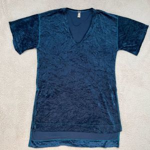 We the Free Free People Teal Crushed Velvet Tunic, Size M